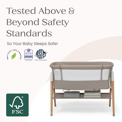 Delta Children Bondi Beechwood by The Bed Bassinet with PureAir Breathable Mesh Sheet and FSC-Certified Wood, Tan in Saudi Arabia