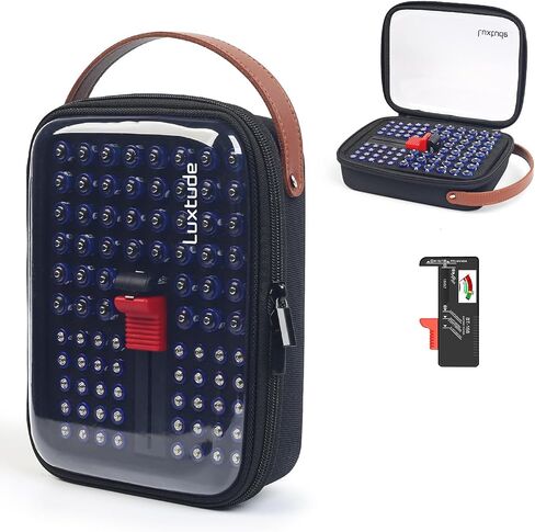Luxtude Battery Organizer Storage Case with Tester, Clear Batteries Storage Organizers Holds, Hard Battery Holder Organizers, Portable Batteries Case Organizer, Drawer Caddy (Black) in Saudi Arabia