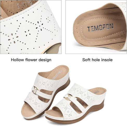 Temofon Women Wedge Sandals argy: Sandal Sandal Woman Red Size 8.5 - منصة دعم قوس مريحة - Summer Orthopedic Sandals أحذية in Kuwait