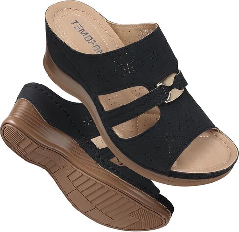 Temofon Women Wedge Sandals argy: Sandal Sandal Woman Red Size 8.5 - منصة دعم قوس مريحة - Summer Orthopedic Sandals أحذية in Kuwait