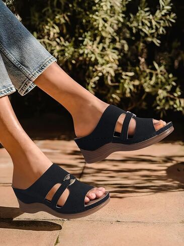 Temofon Women Wedge Sandals argy: Sandal Sandal Woman Red Size 8.5 - منصة دعم قوس مريحة - Summer Orthopedic Sandals أحذية in Kuwait