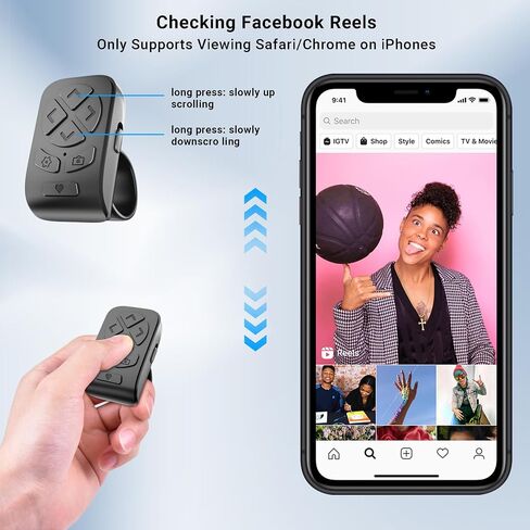 Scrolling Ring Remote for TikTok YouTube Instagram Shorts Video, Scroller Page Turner Clicker for Kindle APP Compatible with iPhone iPad Android Phone, Remote Shutter Control for Phone Camera in Saudi Arabia