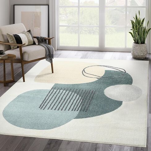 Abani Deco Collection Area Bruc -cream/Green Minimalist Design -5'3 "x 7'6" (5'x8 ') - سهل التنظيف - متين للأطفال والحيوانات الأليفة - غير متوسطة - كومة متوسطة - غرفة المعيشة وغرفة النوم والمكتب in Kuwait