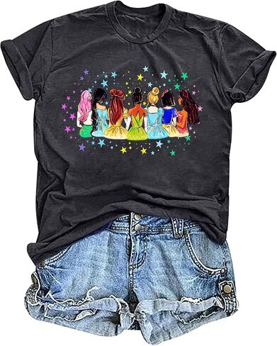 Magical Shirt for Women Princess Shirt Dress Graphic Tee Funny Family Vacation Tshirt Holiday Tops in Kuwait