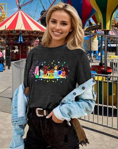 Magical Shirt for Women Princess Shirt Dress Graphic Tee Funny Family Vacation Tshirt Holiday Tops in Kuwait