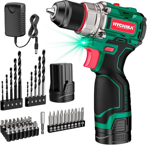 HYCHIKA Drill Set, True Brushless Power Drill Driver 16.8V Cordless Compact Drill Woman Man,410 IN-LB, LED Light,2 Variable Speed 23+1 Torque 3/8" Keyless Chuck, 1 Lithium-Ion Battery in Kuwait