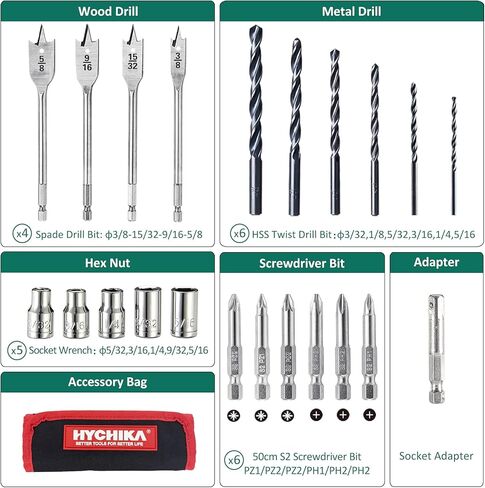 مجموعة حفر Hychika ، سائق تدريبات الطاقة الصحيح 16.8 فولت من الحفر المدمجة اللاسلكية ، رجل ، 410 في رطل ، ضوء LED ، 2 سرعة متغيرة 23+1 عزم الدوران 3/8 "تشاك بدون مفتاح ، 1 بطارية ليثيوم أيون in Saudi Arabia