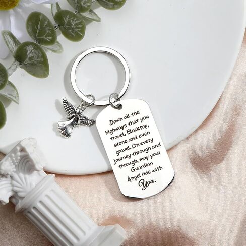 Angel Keychain，Keychain，Guardian Angel Keychain for New Driver Gifts, Stainless Steel Keyring for Teen Boys Girls, Anniversary Birthday Christmas Valentines Day Gifts for Motorcycle Truck Drivers in Saudi Arabia