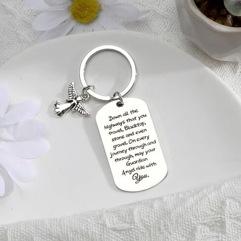 Angel Keychain，Keychain，Guardian Angel Keychain for New Driver Gifts, Stainless Steel Keyring for Teen Boys Girls, Anniversary Birthday Christmas Valentines Day Gifts for Motorcycle Truck Drivers in Saudi Arabia
