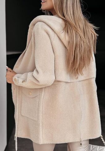 utcoco Womens Cashmere Hooded Sweater Coats Fuzzy Zip Up Long Sleeve Hoodies Cardigan Outwear with Drawstring in Saudi Arabia