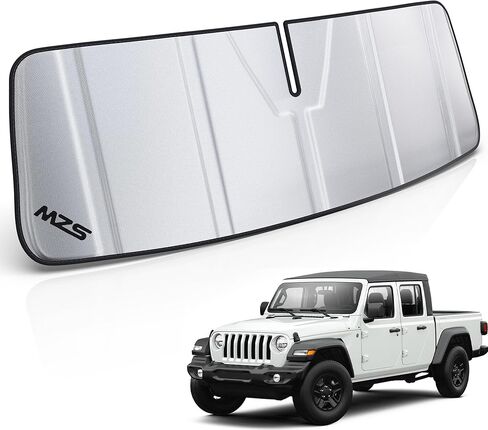 MZS Windshield Sun Shade متوافق مع Wrangler JL JLU 2018-2025 / Gladiator JT 2020-2025 ، درع شاحن أشعة الشمس القابلة للطي مع حقيبة تخزين ، نوافذ أمامية شمسية للحماية الداخلية in Saudi Arabia