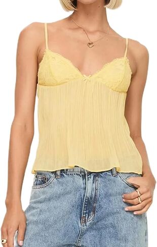 Women Y2k Floral Cami Tank Top Spaghetti Strap Camisole Deep V Neck Fairy Grunge Backless Crop Top Sleepwear in Saudi Arabia