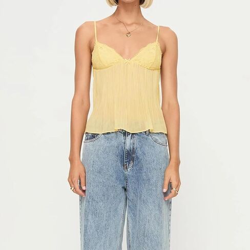 Women Y2k Floral Cami Tank Top Spaghetti Strap Camisole Deep V Neck Fairy Grunge Backless Crop Top Sleepwear in Saudi Arabia