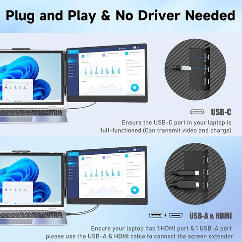 Laptop Screen Extender, 14" FHD 1080P IPS Laptop Monitor Extender Dual Screen, Portable Monitor for Laptops 13-17" with USB-C/HDMI Port, Plug n Play for Windows/Mac/Android/Switch/PS5 in Saudi Arabia