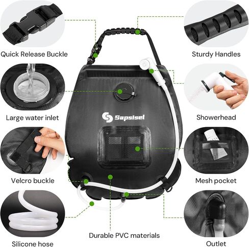Camping Shower Bag, 5 Gal/20L Solar Heating Camping Shower with Upgraded Hose and Shower Head,Portable Shower for Camping,Solar Shower in Saudi Arabia