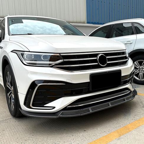 لخط Tiguan R 2021-2023 الألياف الكربونية السوداء اللامعة تبدو أدوات الشفاه الأمامية الموفقات الأمامية in Kuwait