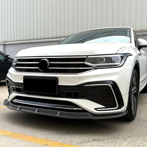 لخط Tiguan R 2021-2023 الألياف الكربونية السوداء اللامعة تبدو أدوات الشفاه الأمامية الموفقات الأمامية in Kuwait