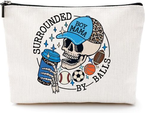 Boy Mother Mom Gifts Funny Makeup Bag Baseball Soccer Football Basketball Sports Gifts Skeleton Cosmetic Bag Sports Mama Zipper Pouch Gifts for Mom Women Sports Coach Birthday Gifts in Kuwait