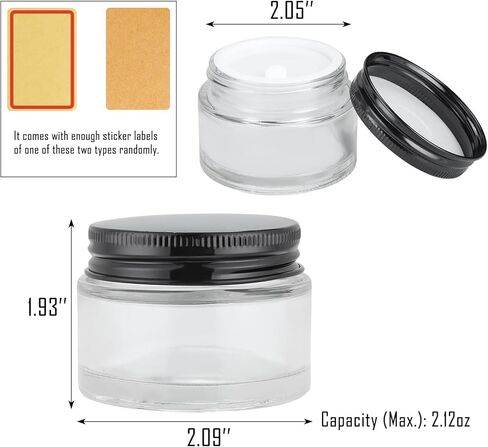 24 حزمة 2oz عبوات زجاجية صافية حاويات زجاجية صغيرة مع أغطية معدنية سوداء الجرار التجميلية فارغة مع بطانات داخلية وأغطية الجرار الزجاجية الصافية مع الملصقات للسفر in Kuwait