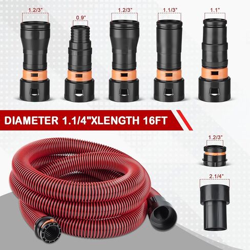 10FT Universal Shop Vac Hose with 6 Adapter Attachments | Universal Vacuum Accessories, Fits 1-1/4 Inch Hose, Multi-Size Fittings 0.9"to 1-3/4", Please Check Size Compatibility in Saudi Arabia