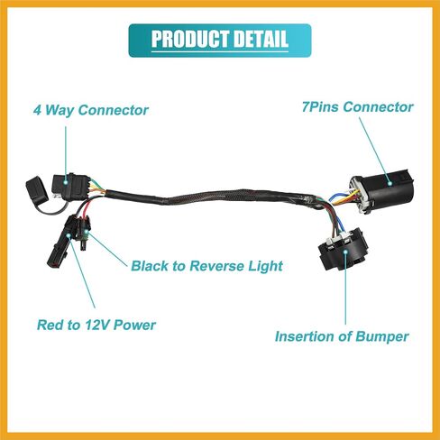 7 Pin to 4 Way Trailer Harness for Installing Tailgate Light Bar Adapter,Tailgate Blade Lights Quick Connector Harness Reverse & 12V Wire Include,for Jeep Wrangler JK Replacement in Saudi Arabia