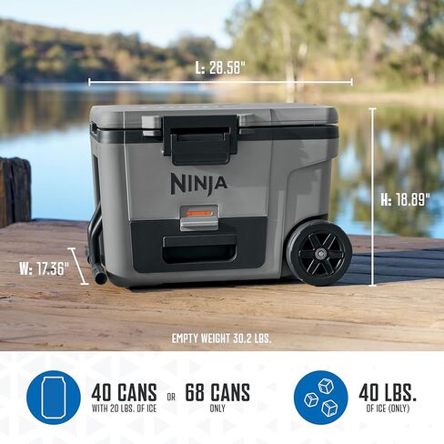 Ninja FrostVault 45qt Wheeled Cooler with Dry Zone, Integrated Fridge-Temp Dry Storage Drawer, Premium Heavy-Duty Insulated Cooler, Keeps Ice for Days, Lakeshore Blue, FB245BL in Kuwait