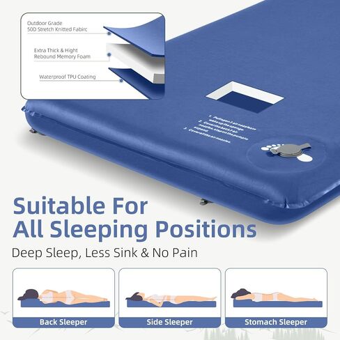 وسادة نوم للذاكرة ، 3.1 "حصيرة نوم سميكة للتخييم ، سهلة التضخيم والانحراف ، 9.5 R-Value Thermsed Camping Pant مع وسادة ، لخيمة السفر بالسيارة in Saudi Arabia