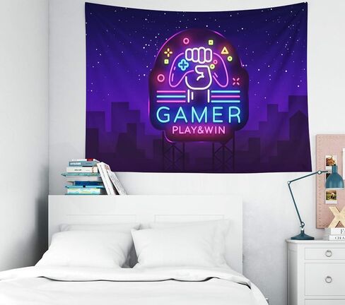 Crannel Easter Gamer Play Win Logo Neon Sign Tomplate Template Game Night بأسلوب الاتجاه الحديث النسيج النسيج 80 × 60 بوصة من المنسوجات الفنية المعلقة in Saudi Arabia