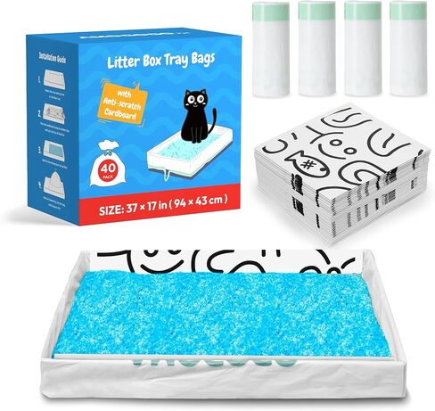 20 Pack Cat Litter Bags, Compatible with PetSafe Crystal Litter Box Tray Refill, with Anti-scratch Cardboard, Heavy Duty, Leak-proof Thick Drawstring Litter Box Liners, 37" x 17" in Kuwait