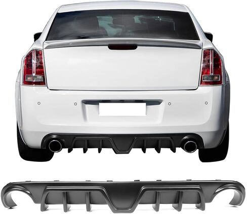 Diffuser الخلفي Ikon Motorsports متوافق مع 2012-2014 Chrysler 300 SRT ، Shark Fin PP Lower Valance Lip مع الضوء الأحمر in Saudi Arabia