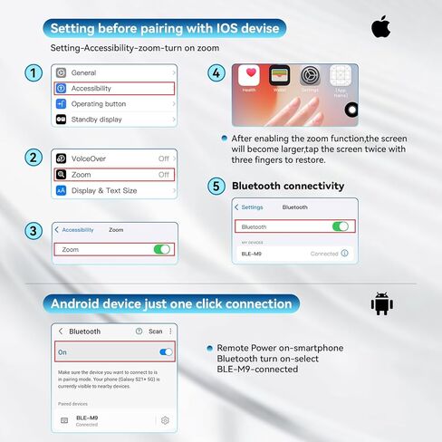 Bluetooth Camera Remote Shutter with Zoom and Switch for Photo and Vlogging,Wireless Video Scrolling for iOS & Android Smartphone, Page Turner for E-Book Cellphone Clicker for Tiktok in Kuwait