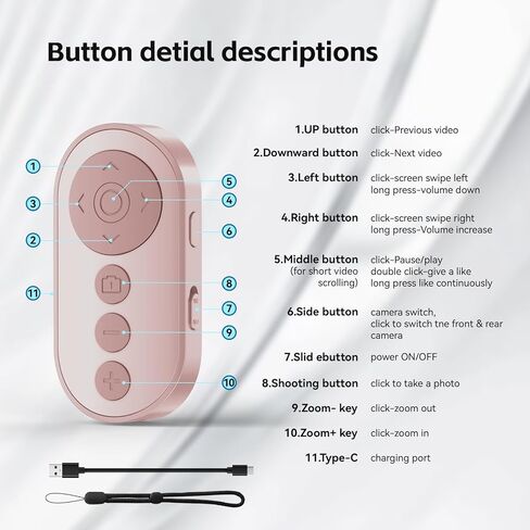 Bluetooth Camera Remote Shutter with Zoom and Switch for Photo and Vlogging,Wireless Video Scrolling for iOS & Android Smartphone, Page Turner for E-Book Cellphone Clicker for Tiktok in Kuwait