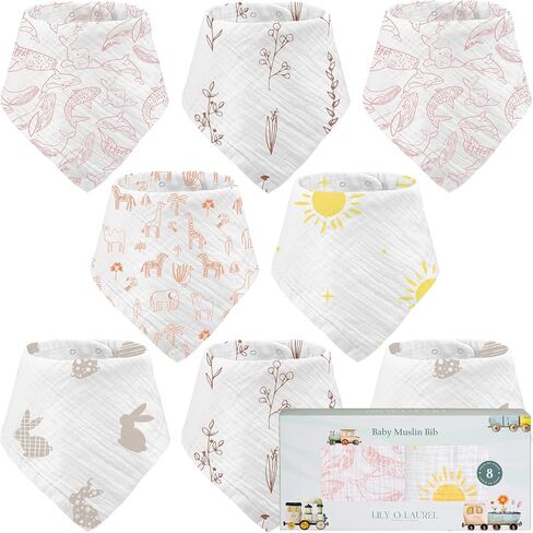 Muslin Baby bibs for drooling and teething, 100% cotton, Bibs for baby girl, Muslin bibs for boys (8 Pack) in Saudi Arabia