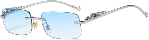 Vintage Small Rimless Rectangle Sunglasses Metal Gold Silver Leopard Eyewear for Women Men in Kuwait