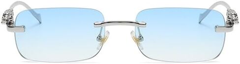 Vintage Small Rimless Rectangle Sunglasses Metal Gold Silver Leopard Eyewear for Women Men in Kuwait