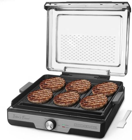 Baker’s Friend Indoor Griddle & Grill, Electric Griddle with 2 in 1 Indoor Grill and Griddle Plate Indoor Grill with Removable Plate, Silicone Mold, Dishwasher Safe, Recipes Include, Graphite in Kuwait