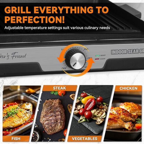 Baker’s Friend Indoor Griddle & Grill, Electric Griddle with 2 in 1 Indoor Grill and Griddle Plate Indoor Grill with Removable Plate, Silicone Mold, Dishwasher Safe, Recipes Include, Graphite in Kuwait