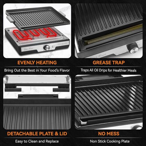 Baker’s Friend Indoor Griddle & Grill, Electric Griddle with 2 in 1 Indoor Grill and Griddle Plate Indoor Grill with Removable Plate, Silicone Mold, Dishwasher Safe, Recipes Include, Graphite in Kuwait