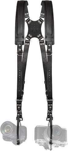 JUSTHERE Camera Harness, Dual Camera Harness for Photographers, Leather Camera Strap for Two-Cameras Double Camera Harness for DSLR/SLR Strap for Travel photography, Camping, Vacation (Brown) in Saudi Arabia