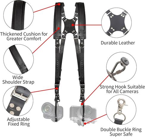 JUSTHERE Camera Harness, Dual Camera Harness for Photographers, Leather Camera Strap for Two-Cameras Double Camera Harness for DSLR/SLR Strap for Travel photography, Camping, Vacation (Brown) in Saudi Arabia
