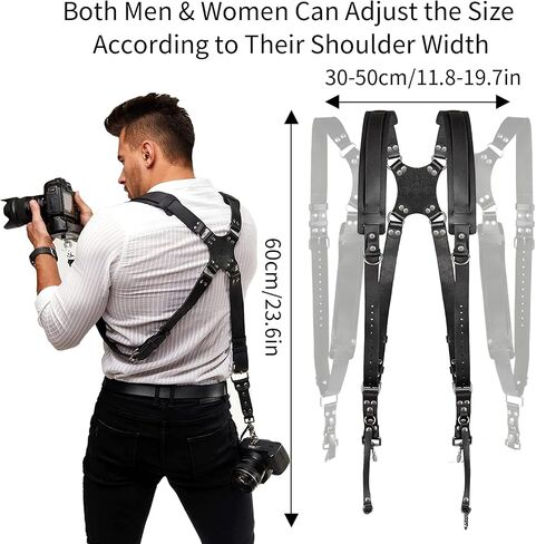 JUSTHERE Camera Harness, Dual Camera Harness for Photographers, Leather Camera Strap for Two-Cameras Double Camera Harness for DSLR/SLR Strap for Travel photography, Camping, Vacation (Brown) in Saudi Arabia