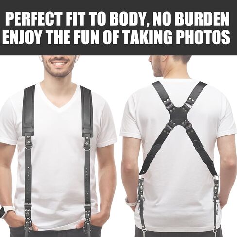 JUSTHERE Camera Harness, Dual Camera Harness for Photographers, Leather Camera Strap for Two-Cameras Double Camera Harness for DSLR/SLR Strap for Travel photography, Camping, Vacation (Brown) in Saudi Arabia