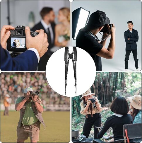 JUSTHERE Camera Harness, Dual Camera Harness for Photographers, Leather Camera Strap for Two-Cameras Double Camera Harness for DSLR/SLR Strap for Travel photography, Camping, Vacation (Brown) in Saudi Arabia