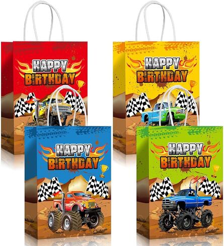 Monsters Truck Party Favor Bags Racing Trucks Paper Gift Goody Treat Candy Bags for Themed Birthday Party Supplies(16 Pcs,Simple) in Saudi Arabia