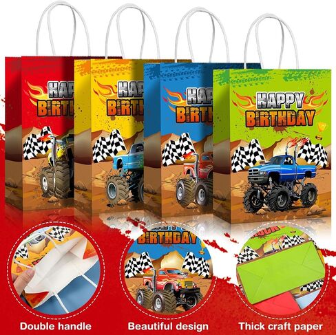 Monsters Truck Party Favor Bags Racing Trucks Paper Gift Goody Treat Candy Bags for Themed Birthday Party Supplies(16 Pcs,Simple) in Saudi Arabia