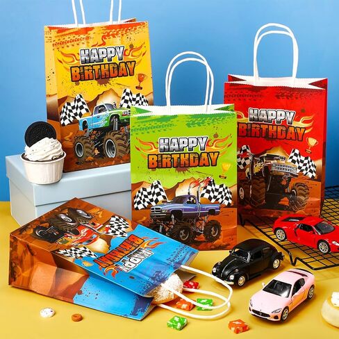 Monsters Truck Party Favor Bags Racing Trucks Paper Gift Goody Treat Candy Bags for Themed Birthday Party Supplies(16 Pcs,Simple) in Saudi Arabia