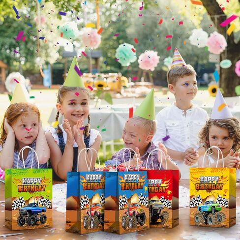 Monsters Truck Party Favor Bags Racing Trucks Paper Gift Goody Treat Candy Bags for Themed Birthday Party Supplies(16 Pcs,Simple) in Saudi Arabia