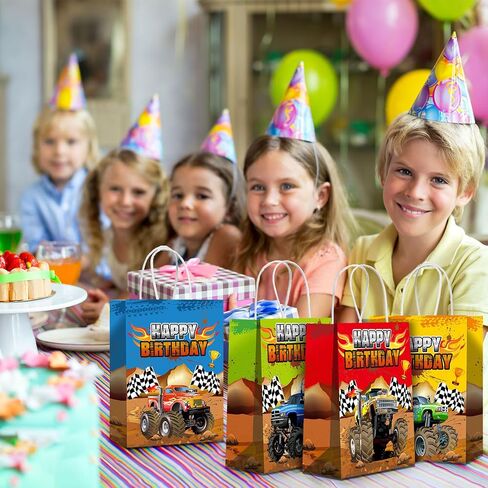 Monsters Truck Party Favor Bags Racing Trucks Paper Gift Goody Treat Candy Bags for Themed Birthday Party Supplies(16 Pcs,Simple) in Saudi Arabia