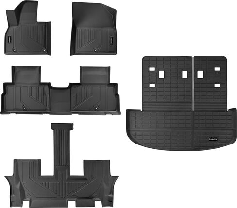 جميع الحصير في أرضية الطقس في Kia Telluride 2025-2020 7/8 مقعد مخصص TPE مجموعة كاملة (حصيرة الجذع مع الحصير مسند الظهر+الحصير الأرضية) لإكسسوارات Kia Telluride 2025 سوداء السيارات in Kuwait