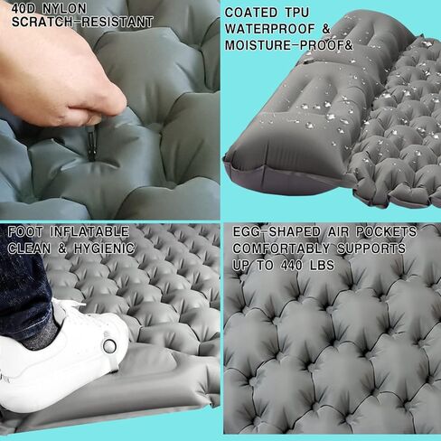 وسادة النوم ذات السمك 4 بوصة مع مضخة القدم المدمجة-بحجم كوين مرتبة قابلة للنفخ للأزواج ، وحقائب الظهر والمغامرات في الهواء الطلق (رمادي-دوبل) in Kuwait